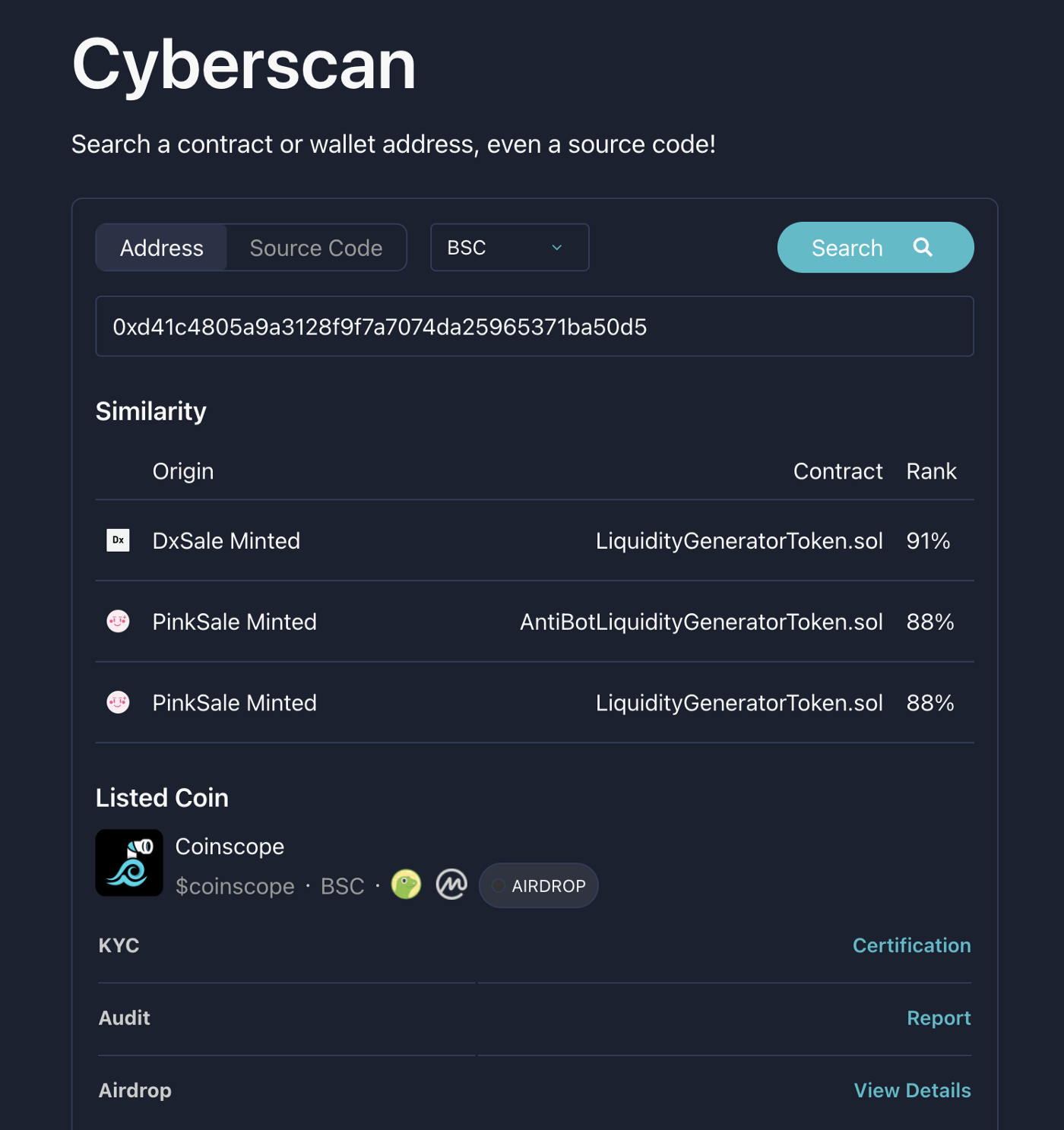 Results of the Cyberscan Contract Tool